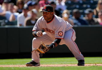 DENVER - MAY 07:  Third baseman Pablo Sandoval #48 of the San Francisco Giants plays defense against the Colorado Rockies during MLB action at Coors Field on May 7, 2009 in Denver, Colorado. The Giants defeated the Rockies 8-3.  (Photo by Doug Pensinger/Getty Images)