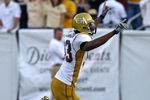ATLANTA - NOVEMBER 1:  Defensive end Michael Johnson #93 of the Georgia Tech Yellow Jackets celebrates a forced fumble on the Florida State Seminoles quarterback during the game at Bobby Dodd Stadium at Historic Grant Field on November 1, 2008 in Atlanta, Georgia.  The Yellow Jackets beat the Seminoles 31-28.  (Photo by Mike Zarrilli/Getty Images)