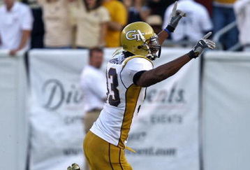 ATLANTA - NOVEMBER 1:  Defensive end Michael Johnson #93 of the Georgia Tech Yellow Jackets celebrates a forced fumble on the Florida State Seminoles quarterback during the game at Bobby Dodd Stadium at Historic Grant Field on November 1, 2008 in Atlanta, Georgia.  The Yellow Jackets beat the Seminoles 31-28.  (Photo by Mike Zarrilli/Getty Images)