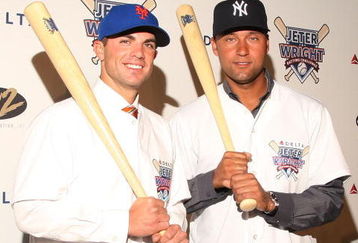 NEW YORK - APRIL 03:  David Wright of the New York Mets and Derek Jeter of the New York Yankees attend Delta's Jeter/Wright batting challenge at the Stone Rose Lounge on April 3, 2009 in New York City.  (Photo by Stephen Lovekin/Getty Images)