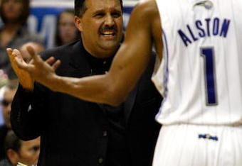 ORLANDO, FL - JUNE 11:  Head coach Stan Van Gundy talks to Rafer Alston #1 of the Orlando Magic during the game against the Los Angeles Lakers in Game Four of the 2009 NBA Finals on June 11, 2009 at Amway Arena in Orlando, Florida.  NOTE TO USER:  User expressly acknowledges and agrees that, by downloading and or using this photograph, User is consenting to the terms and conditions of the Getty Images License Agreement.  (Photo by Chris Graythen/Getty Images)