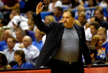 ORLANDO, FL - JUNE 09:  Head coach Stan Van Gundy of the Orlando Magic reacts from the sideline in the first half of Game Three of the 2009 NBA Finals against the Los Angeles Lakers on June 9, 2009 at Amway Arena in Orlando, Florida.  NOTE TO USER:  User expressly acknowledges and agrees that, by downloading and or using this photograph, User is consenting to the terms and conditions of the Getty Images License Agreement.  (Photo by Chris Graythen/Getty Images)