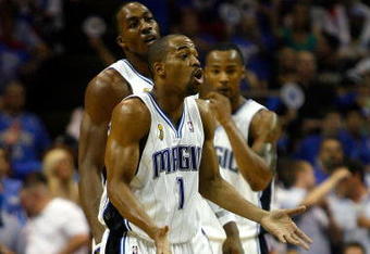 ORLANDO, FL - JUNE 11:  Rafer Alston #1 of the Orlando Magic reacts in the first quarter of Game Four of the 2009 NBA Finals against the Los Angeles Lakers on June 11, 2009 at Amway Arena in Orlando, Florida.  NOTE TO USER:  User expressly acknowledges and agrees that, by downloading and or using this photograph, User is consenting to the terms and conditions of the Getty Images License Agreement.  (Photo by Chris Graythen/Getty Images)