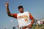OMAHA, NE - JUNE 26:  Head coach Augie Garrido #16 of the Texas Longhorns celebrate after defeating the Florida Gators during Game 2 of the championship series of the 59th College World Series at Rosenblatt Stadium on June 26, 2005 in Omaha, Nebraska.  (Photo by Jed Jacobsohn/Getty Images)