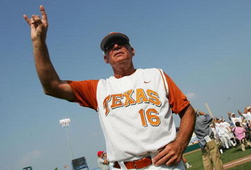 OMAHA, NE - JUNE 26:  Head coach Augie Garrido #16 of the Texas Longhorns celebrate after defeating the Florida Gators during Game 2 of the championship series of the 59th College World Series at Rosenblatt Stadium on June 26, 2005 in Omaha, Nebraska.  (Photo by Jed Jacobsohn/Getty Images)