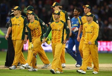 NOTTINGHAM, ENGLAND - JUNE 08:  Ricky Ponting of Australia and his team mates leave the field dejectedly at the end of the ICC World Twenty20 match between Australia and Sri Lanka at Trent Bridge on June 8, 2009 in Nottingham, England.  (Photo by Matthew Lewis/Getty Images)