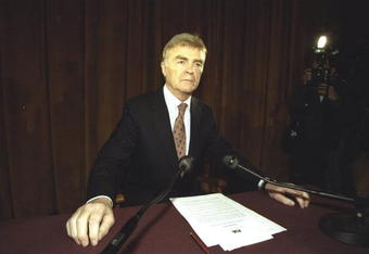 23 Oct 1999:  The FIA President Max Mosley announces details of the successful Ferrari appeal at the FIA press conference held in Paris, France.  \ Mandatory Credit: Dave Rogers /Allsport