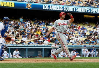 LOS ANGELES, CA - JUNE 06:  Raul Ibanez #29 of the Philadelphia Phillies bats against the Los Angeles Dodgers at Dodger Stadium on June 6, 2009 in Los Angeles, California. The Dodgers defeated the Phillies 3-2 in 12 innings.  (Photo by Jeff Gross/Getty Images)