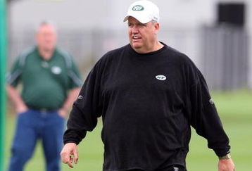 FLORHAM PARK, NJ - MAY 02:  Head coach Rex Ryan of the New York Jets walks on the field during minicamp on May 2, 2009 at the Atlantic Health Jets Training Center in Florham Park, New Jersey.  (Photo by Jim McIsaac/Getty Images)
