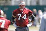 SANTA CLARA, CA - JULY 29:  Offensive lineman Joe Staley #74 of the San Francisco 49ers looks on during training camp on July 29, 2007 in Santa Clara, California. (Photo by Greg Trott/Getty Images) 