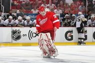 DETROIT - JUNE 12:  Goaltender Chris Osgood #30 of the Detroit Red Wings skates down the ice against the Pittsburgh Penguins during Game Seven of the 2009 NHL Stanley Cup Finals at Joe Louis Arena on June 12, 2009 in Detroit, Michigan.  (Photo by Bruce Bennett/Getty Images)