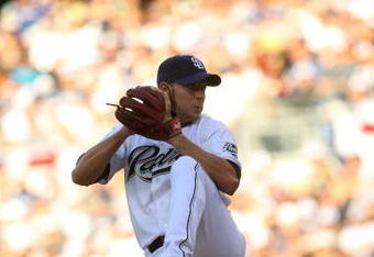 SAN DIEGO - APRIL 06:  Pitcher Jake Peavy #44 of the San Diego Padres throws a pitch against the Los Angeles Dodgers on April 6, 2009 at Petco Park in San Diego, California.  The Dodgers won 4-1.  (Photo by Stephen Dunn/Getty Images)