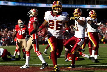 SAN FRANCISCO - DECEMBER 28:  Clinton Portis #26 of the Washington Redskins scores a touchdown against  the San Francisco 49ers at Candlestick Park on December 28, 2008 in San Francisco, California  (Photo by Jonathan Ferrey/Getty Images)