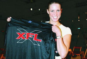 12 Jul 2000: Stephanie McMahon poses with a XFL jersey during the XFL Press Conference at the House of Blues in Los Angeles, California.Mandatory Credit: Tom Hauck  /Allsport