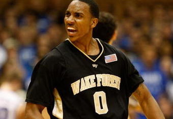 DURHAM, NC - FEBRUARY 22:  Jeff Teague #0 of the Wake Forest Demon Deacons reacts to making a basket against the Duke Blue Devils during their game at Cameron Indoor Stadium on February 22, 2009 in Durham, North Carolina.  (Photo by Streeter Lecka/Getty Images)