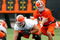 BEREA, OH - MAY 02:  Alex Mack #55 of the Cleveland Browns gets ready to snap the ball to Richard Bartel #13 during rookie mini camp at the Cleveland Browns Training and Administrative Complex on May 2, 2009 in Berea, Ohio.  (Photo by Gregory Shamus/Getty Images)