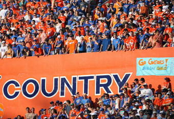GAINESVILLE, FL - SEPTEMBER 2:  University of Florida Gators fans watch the action during the game against the Southern Miss Golden Eagles at Ben Hill Griffin Stadium on September 2, 2006 in Gainesville, Florida.  The Gators defeated the Eagles 34-7.  (Photo by Doug Benc/Getty Images)