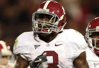 ATHENS, GA - SEPTEMBER 27:  Wide receiver Julio Jones #8 of the Alabama Crimson Tide celebrates his touchdown catch in the second quarter against the Georgia Bulldogs at Sanford Stadium on September 27, 2008 in Athens, Georgia. Alabama defeated Georgia 41-30.  (Photo by Doug Benc/Getty Images)