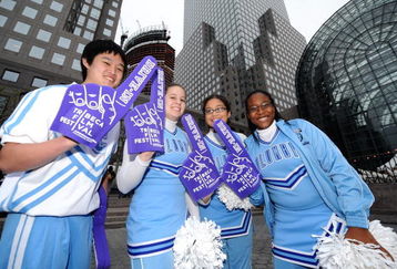 NEW YORK - APRIL 26:  The Columbia University Cheerleaders attend Tribeca Drive-In Presents Fan's Favorite Football Flick held at the North Cove, World Financial Center during the 2008 Tribeca Film Festival on April 26, 2008 in New York City.  (Photo by Brad Barket/Getty Images for Tribeca Film Festival)