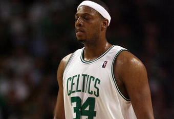 BOSTON - MAY 17:  Paul Pierce #34 of the Boston Celtics walks off the court as he is pulled from the game late in the fourth quarter against the Orlando Magic in Game Seven of the Eastern Conference Semifinals during the 2009 NBA Playoffs at TD Banknorth Garden on May 17, 2009 in Boston, Massachusetts. The Orlando Magic defeated the Boston Celtics 101-82 to advance to the Eastern Conference Finals. NOTE TO USER: User expressly acknowledges and agrees that, by downloading and or using this photograph, User is consenting to the terms and conditions of the Getty Images License Agreement.  (Photo by Elsa/Getty Images)
