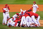 PHILADELPHIA - OCTOBER 29:  The Philadelphia Phillies pile on top of closing pitcher Brad Lidge #54 after they won 4-3 to win the World Series against the Tampa Bay Rays during the continuation of game five of the 2008 MLB World Series on October 29, 2008 at Citizens Bank Park in Philadelphia, Pennsylvania.  (Photo by Michael Heiman/Getty Images)