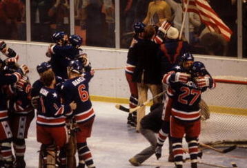 24 Feb 1980:  The USA hockey team celebrates winning the gold medal after defeating Finland 4-2 in the gold medal match during the 1980 Winter Olympic Games in Lake Placid, New York.   Mandatory Credit: Steve Powell/Allsport
