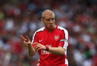 LONDON - AUGUST 02:  Philippe Senderos of Arsenal gestures during the pre-season friendly match between Arsenal and Juventus during the Emirates Cup at the Emirates Stadium on August 2, 2008 in London, England.  (Photo by Jamie McDonald/Getty Images)