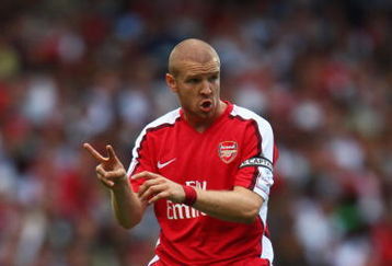 LONDON - AUGUST 02:  Philippe Senderos of Arsenal gestures during the pre-season friendly match between Arsenal and Juventus during the Emirates Cup at the Emirates Stadium on August 2, 2008 in London, England.  (Photo by Jamie McDonald/Getty Images)