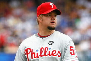 LOS ANGELES, CA - JUNE 06:  Joe Blanton #56 of the Philadelphia Phillies walks off the field against the Los Angeles Dodgers at Dodger Stadium on June 6, 2009 in Los Angeles, California. The Dodgers defeated the Phillies 3-2 in 12 innings.  (Photo by Jeff Gross/Getty Images)