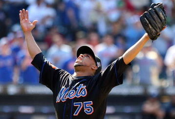 NEW YORK - MAY 13:  Francisco Rodriguez #75 of the New York Mets reacts after striking out Jeff Francoeur (not pictured) of the Atlanta Braves for the final out of the ninth inning on May 13, 2009 at Citi Field in the Flushing neighborhood of the Queens borough of New York City.  The Braves defeated the Mets 8-7.(Photo by Jim McIsaac/Getty Images)