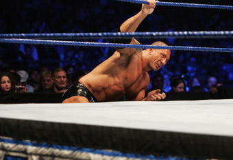SYDNEY, AUSTRALIA - JUNE 15:  Batista climbs back into the ring against World Heavyweight Champion Edge during WWE Smackdown at Acer Arena on June 15, 2008 in Sydney, Australia.  (Photo by Gaye Gerard/Getty Images)