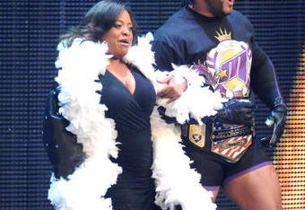 NEW YORK - APRIL 28:  Actress Sherri Shepherd walks with  M.V.P. to the ring prior to his match with Dolph Ziggler at WWE SmackDown at Madison Square Garden on April 28, 2009 in New York City.  (Photo by George Napolitano/Getty Images)