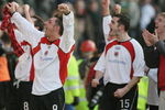 CUMBERNAULD, UNITED KINGDOM - JANUARY 08: Alex Williams (L) and Gary Arbuckle of Clyde celebrates after the Scottish Cup 3rd round match against Celtic at Broadwood stadium January 8, 2006 in Cumbernauld, Scotland. Clyde won the match 2-1.  (Photo by Jeff J Mitchell/Getty Images)