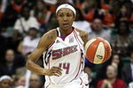 YPSILANTI, MI - OCTOBER 05:  Deanna Nolan #14 of the Detroit Shock brings the ball up court during the game against the San Antonio Silver Stars in Game Three of the WNBA Finals on October 5, 2008 at Eastern Michigan University Convocation Center in Ypsilanti, Michigan.  The Shock won 76-60 and won the WNBA Championship.  NOTE TO USER: User expressly acknowledges and agrees that, by downloading and or using this Photograph, User is consenting to the terms and conditions of the Getty Images License Agreement.  (Photo by Domenic Centofanti/Getty Images)