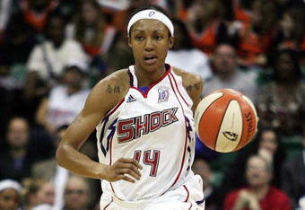 YPSILANTI, MI - OCTOBER 05:  Deanna Nolan #14 of the Detroit Shock brings the ball up court during the game against the San Antonio Silver Stars in Game Three of the WNBA Finals on October 5, 2008 at Eastern Michigan University Convocation Center in Ypsilanti, Michigan.  The Shock won 76-60 and won the WNBA Championship.  NOTE TO USER: User expressly acknowledges and agrees that, by downloading and or using this Photograph, User is consenting to the terms and conditions of the Getty Images License Agreement.  (Photo by Domenic Centofanti/Getty Images)