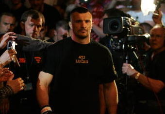 MANCHESTER, UNITED KINGDOM - APRIL 21: A pensive Mirko Cro Cop of Croatia walks to the octagon before fighting Gabriel Gonzaga of USA in a Heavyweight bout of the Ultimate Fighting Championship at the Manchester Evening News Arena on April 21, 2007 in Manchester, England. (Photo by Gary M. Prior/Getty Images)