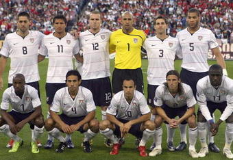 NASHVILLE, TN - APRIL 1:  (L-R, Back to Front Row) Clint Dempsey #8, Brian Ching #11, Michael Bradley #12, goalkeeper Tim Howard #1, Carlos Bocanegra #3, Oguchi Onyewu #5, DaMarcus Beasley #7, Pablo Mastroeni #4, Landon Donovan #10, Frankie Hejduk #2 and Jozy Altidore #17 of the United States pose for a team photo prior to a FIFA 2010 World Cup Qualifying match against Trinidad and Tobago on April 1, 2009 at LP Field in Nashville, Tennessee. The United States defeated Trinidad and Tobago 3-0. (Photo by Jonathan Daniel/Getty Images)