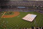 NEW YORK - JULY 15:  A general view of an American flag on the field during the 79th MLB All-Star Game at Yankee Stadium on July 15, 2008 in the Bronx borough of New York City. (Photo by Mike Stobe/Getty Images)