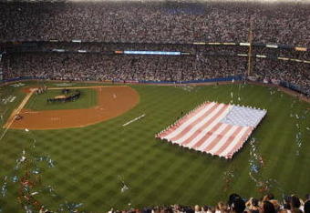 NEW YORK - JULY 15:  A general view of an American flag on the field during the 79th MLB All-Star Game at Yankee Stadium on July 15, 2008 in the Bronx borough of New York City. (Photo by Mike Stobe/Getty Images)