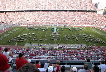 COLUMBUS, OH - SEPTEMBER 11:  The Ohio State and Marshall marching bands perform a tribute to September 11, 2001 during halftime of the game between the Ohio State Buckeyes andthe Marshall Thundering Herd on September 11, 2004 at Ohio Stadium in Columbus, Ohio.  Ohio State defeated Marshall 24-21.   (Photo by David Maxwell/Getty Images)