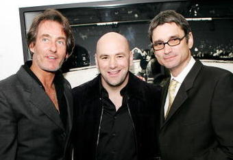 LONDON - JANUARY 17:  (UK TABLOID NEWSPAPERS OUT) (L-R) Gallery owner Tim Jefferies, UFC president Dana White and photographer Kevin Lynch attend the 'Octagon' private view at Hamilton's Gallery January 17, 2007 in London, England.  The exhibition showcases work by Lynch documenting the world of Ultimate Fighter Championship (UFC) events.  (Photo by Claire Greenway/Getty Images)