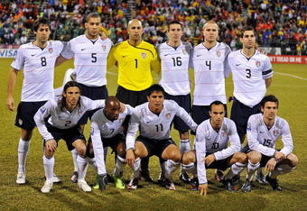 COLUMBUS, OH - FEBRUARY 11:  U.S. Men's National Team poses for a photo before the game against Mexico  during a FIFA 2010 World Cup qualifying match in the CONCACAF region on February 11, 2009 at Columbus Crew Stadium in Columbus, Ohio. Top Row L-R: Clint Dempsey #8, Oguchi Onyewu #5, Tim Howard #1, Sacha Kljestan #16, Michael Bradley #4, Carlos Bocanegra #3; Bottom Row L-R: Frankie Hejduk #2, DaMarcus Beasley #7, Brian Ching #11, Landon Donovan #10, Heath Pearce #15. (Photo by Jamie Sabau/Getty Images)