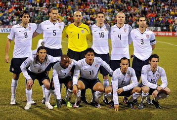 COLUMBUS, OH - FEBRUARY 11:  U.S. Men's National Team poses for a photo before the game against Mexico  during a FIFA 2010 World Cup qualifying match in the CONCACAF region on February 11, 2009 at Columbus Crew Stadium in Columbus, Ohio. Top Row L-R: Clint Dempsey #8, Oguchi Onyewu #5, Tim Howard #1, Sacha Kljestan #16, Michael Bradley #4, Carlos Bocanegra #3; Bottom Row L-R: Frankie Hejduk #2, DaMarcus Beasley #7, Brian Ching #11, Landon Donovan #10, Heath Pearce #15. (Photo by Jamie Sabau/Getty Images)