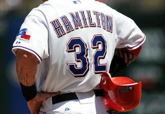 ARLINGTON, TX - APRIL 09:  Centerfielder Josh Hamilton #32 of the Texas Rangers on April 9, 2009 at Rangers Ballpark in Arlington, Texas.  (Photo by Ronald Martinez/Getty Images)