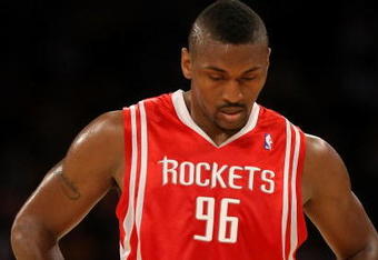 LOS ANGELES, CA - MAY 17:  Ron Artest #96 of the Houston Rockets looks down in the first quarter against the Los Angeles Lakers in Game Seven of the Western Conference Semifinals during the 2009 NBA Playoffs at Staples Center on May 17, 2009 in Los Angeles, California. NOTE TO USER: User expressly acknowledges and agrees that, by downloading and or using this photograph, User is consenting to the terms and conditions of the Getty Images License Agreement.  (Photo by Stephen Dunn/Getty Images)