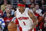 CLEVELAND - FEBRUARY 22:  Allen Iverson #1 of the Detroit Pistons brings the ball up court against the Cleveland Cavaliers on February 22, 2009 at the Quicken Loans Arena in Cleveland, Ohio. Cleveland won the game 99-78. NOTE TO USER: User expressly acknowledges and agrees that, by downloading and or using this photograph, User is consenting to the terms and conditions of the Getty Images License Agreement.  (Photo by Gregory Shamus/Getty Images)