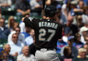 CHICAGO - MAY 2:  Jeremy Hermida #27 of the Florida Marlins bats against the Chicago Cubs during the game on May 2, 2009 at Wrigley Field in Chicago, Illinois. (Photo by Jonathan Daniel/Getty Images) 