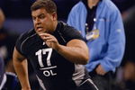 INDIANAPOLIS, IN - FEBRUARY 21:  Offensive lineman Alex Fletcher of Stanford runs in practice drills during the NFL Scouting Combine presented by Under Armour at Lucas Oil Stadium on February 21, 2009 in Indianapolis, Indiana. (Photo by Scott Boehm/Getty Images)