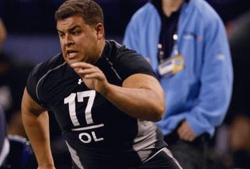 INDIANAPOLIS, IN - FEBRUARY 21:  Offensive lineman Alex Fletcher of Stanford runs in practice drills during the NFL Scouting Combine presented by Under Armour at Lucas Oil Stadium on February 21, 2009 in Indianapolis, Indiana. (Photo by Scott Boehm/Getty Images)
