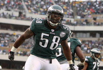 PHILADELPHIA - NOVEMBER 18:  Trent Cole #58 of the Philadelphia Eagles reacts during the NFL game against the Miami Dolphins at Lincoln Financial Field on November 18, 2007 in Philadelphia, Pennsylvania. (Photo by Al Bello/Getty Images)